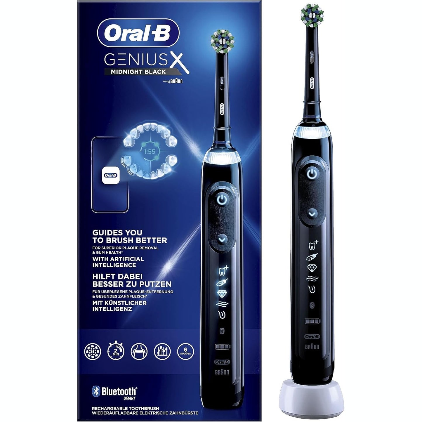 274884 - ORAL-B Furçë dhëmbësh elektrike Genius X, 6 mënyra pastrimi, inteligjencë artificiale, aplikacion Bluetooth, e bardhë, projektuar nga Braun