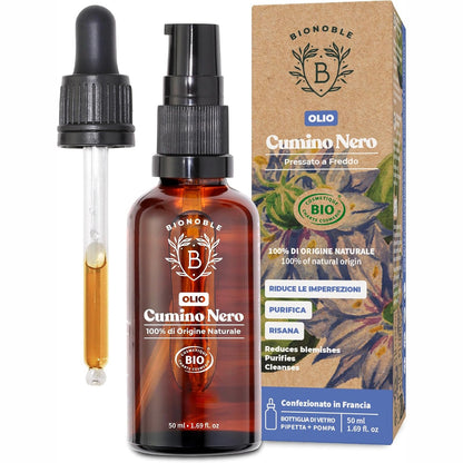 318106 - BIONOBLE Vaj organik i farës së zezë, 50 ml, 100% natyral, pa heksan, shishe qelqi me pipetë dhe pompë