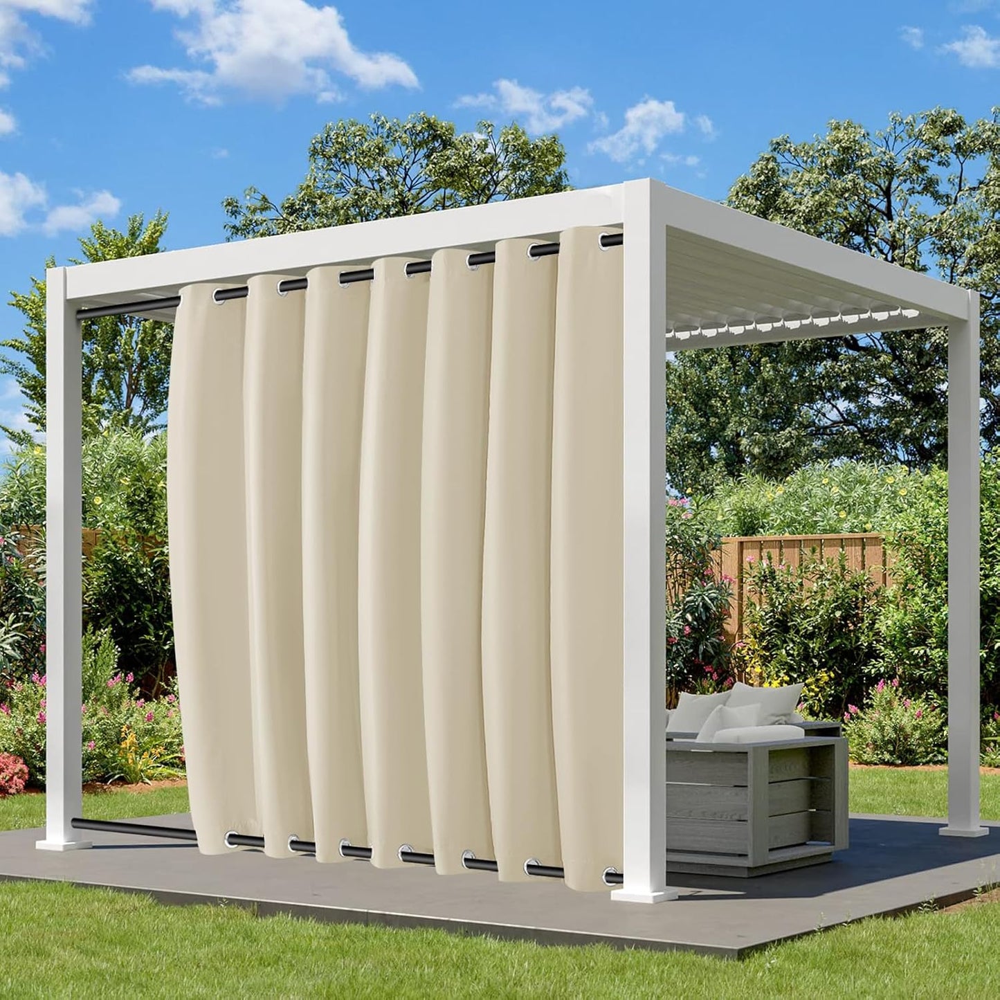250729 - LAPALIFE Perde e Jashtme e papërshkueshme nga uji, dimensione G254 x L213 cm, me unaza në pjesën e sipërme dhe të poshtme, për kopsht, verandë, gazebo