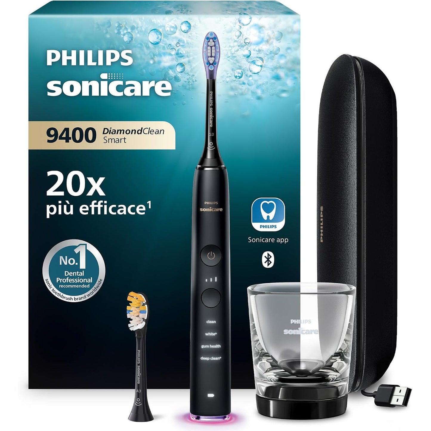 315104 -  Furçë dhëmbësh elektrike Sonicare DiamondClean Smart 9400, HX9917/89, Sensor presioni, 4 mënyra pastrimi, 3 nivele intensiteti, E zezë