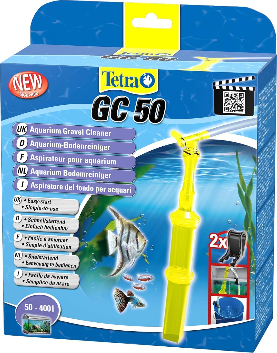 257344 - TETRA - Pastrues fundor akuariumi GC 50, me tub, valvul ndezjeje të shpejtë, rrjetë mbrojtëse për peshqit, i përshtatshëm për akuariume nga 50 deri në 400 litra