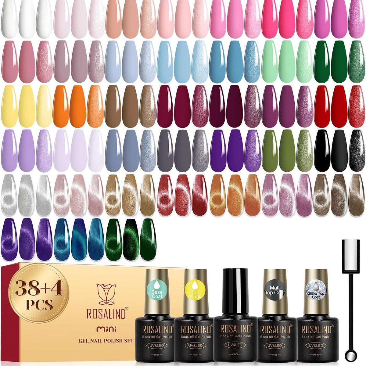 296955 - ROSALIND Set llaqesh me xhel UV, 42 pjesë, rozë, jeshile, të kuqe, blu, vjollcë, Soak Off UV LED mini llak për manikyr, Set dhuratë