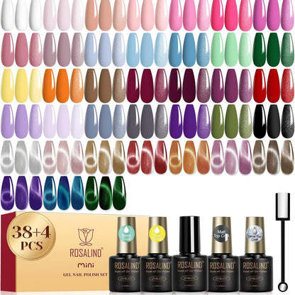 296955 - ROSALIND Set llaqesh me xhel UV, 42 pjesë, rozë, jeshile, të kuqe, blu, vjollcë, Soak Off UV LED mini llak për manikyr, Set dhuratë