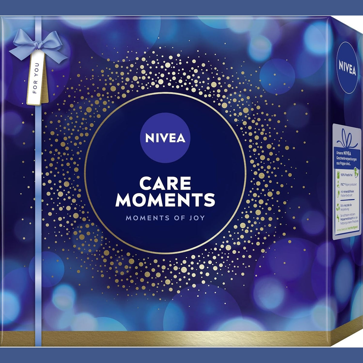 298448 - NIVEA Set Dhurate Care Moments, Kuti me Xhel Dushi (250 ml), Shampo (250 ml), Losion Trupi (400 ml), Kujdes Buzësh Labello (4.8 g)