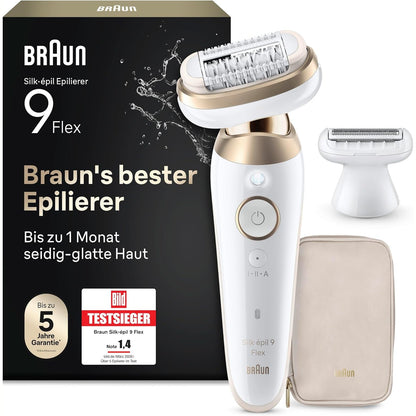289410 - BRAUN Depilator elektrik Silk-épil 9 9-041, Kokë fleksibile 360°, e papërshkueshme nga uji, pa tel, komplet për heqjen e qimeve