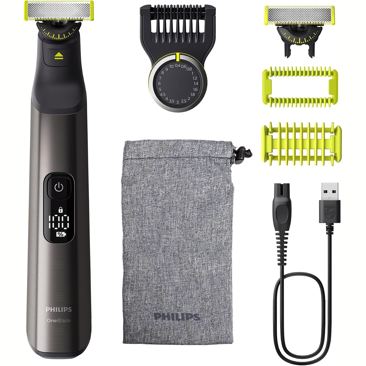 315584 - PHILIPS Makinë rroje elektrike OneBlade Pro 360, 2 tehe 360, 1 krehër 20 mm, 1 komplet trupi, 1 kuti e butë, QP6552/30