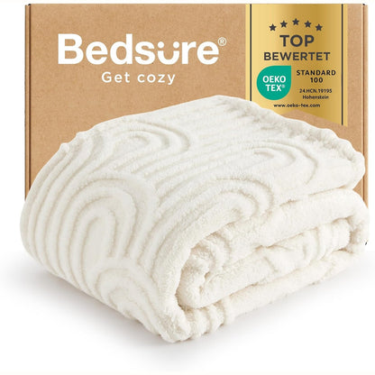 224388 - BEDSURE - Batanije komode për divan, e butë dhe e ngrohtë prej leshi, 150 x 200 cm, Krem i bardhë