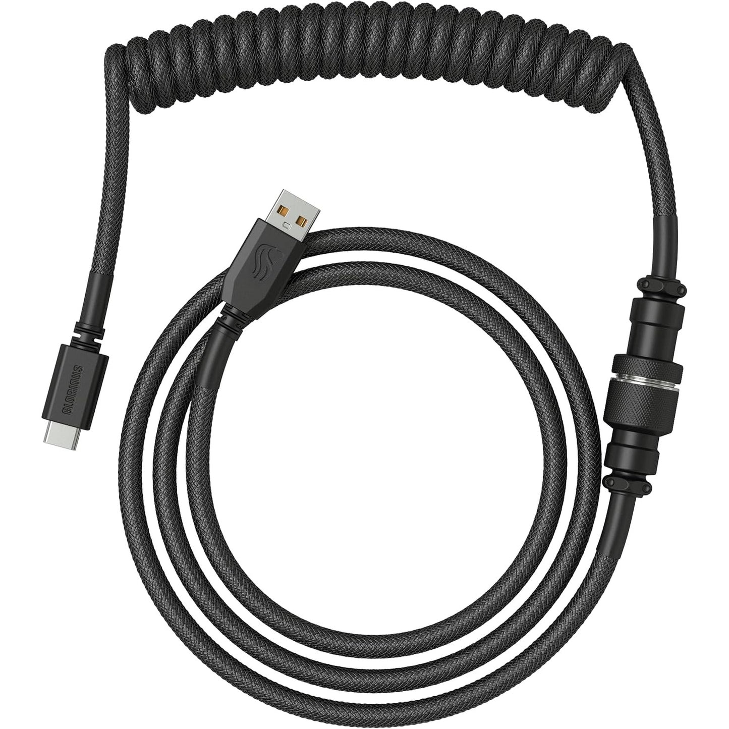 266221 - GLORIOUS Kabllo tastiere Gaming Premium Coiled - USB-A në USB-C, e veshur me ar, mbështjellës i dyfishtë i thurur, lidhës Aviator me 5 kunja - Phantom Black