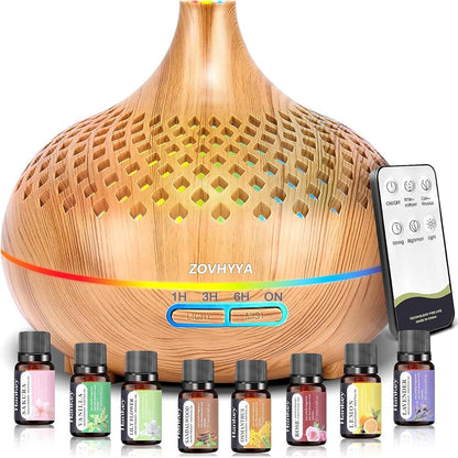 218667 - ZOVHYYA Difuzues Aromaterapi 500ML me 14 Ngjyra LED, Lagështues Arome me Makinë Arome me Telekomandë, Kohëmatës, 4 Nivele, 2 Modalitete Mjegullimi