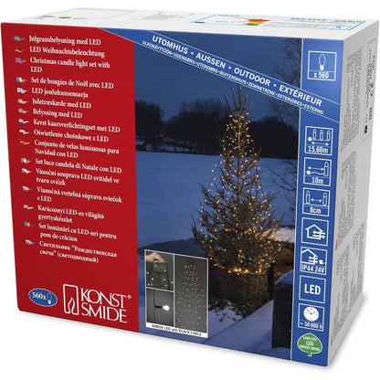 199041 - KONSTSMIDE 6329-800, Dritë LED për Pemë me Unazë 17, 560 Dioda Ngjyrë Qelibar, 8 Fije me nga 70 Dioda Secila, Transformator i Jashtëm 24V, Kabllo e Zezë