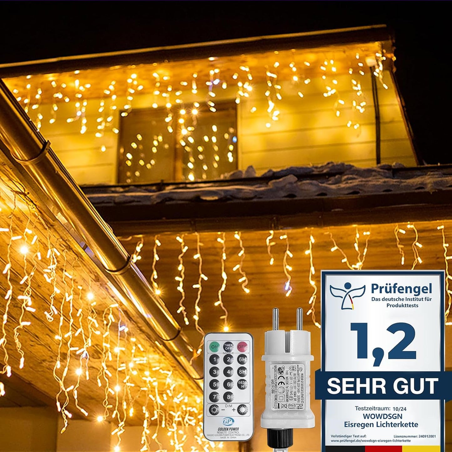 183103 - WOWDSGN Drita Akulli LED jashtë, 30M, 1320LED, me varg dhe kohëmatës, 8 modalitete, IP44 rezistent ndaj ujit, me energji nga rrjeti elektrik, për Krishtlindje, skaj çatie, ulluk, tarracë, ngjyrë e bardhë e ngrohtë