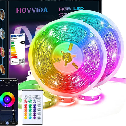 252091 - HOVVIDA Shirit LED me WiFi 20M, i pajtueshëm me Alexa dhe Google Home, 30 LED/metër, 2x10M, Drita RGB 24V 600 LED, Aplikacion dhe Telekomandë, Modalitet Muzike, për Dhomë, Dhomë Ndenjeje, Kuzhinë, Dhomë Gjumi, Festë