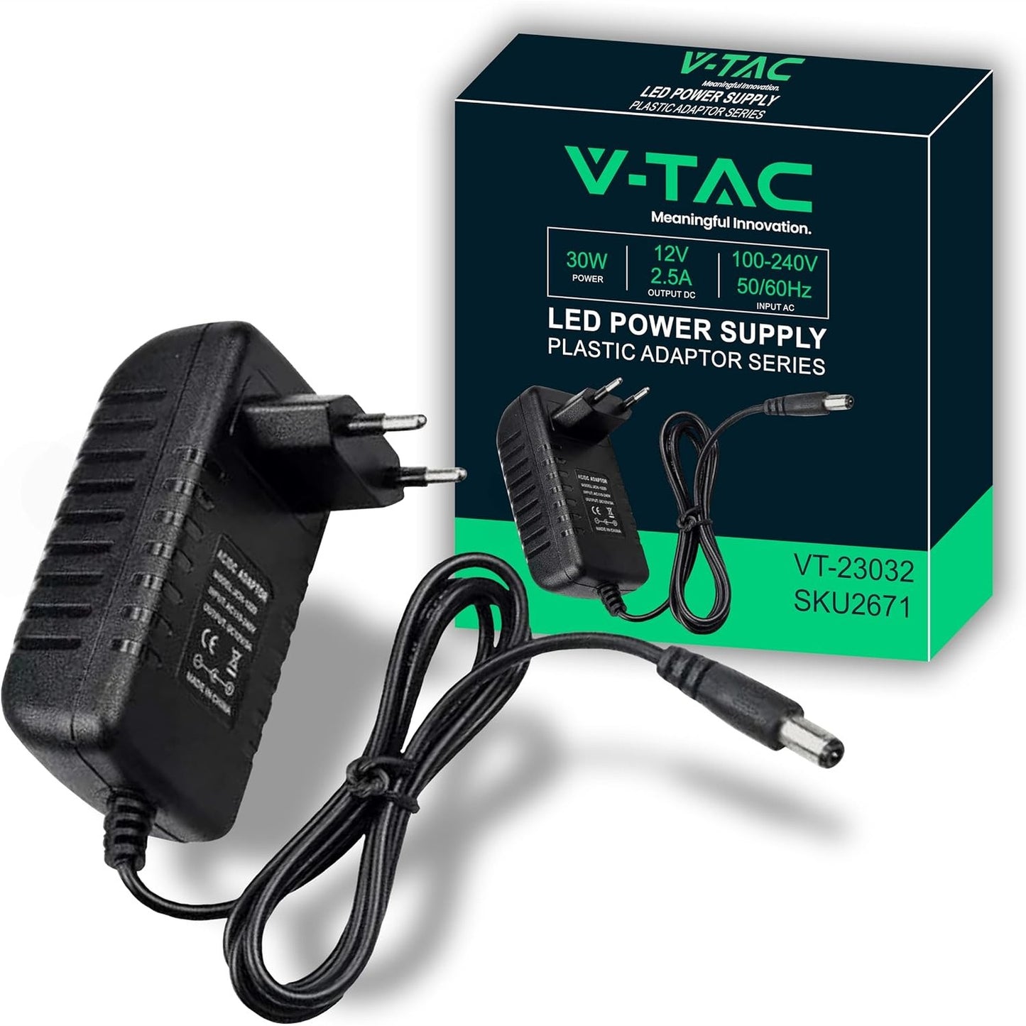 320640 - ADAPTOR FURNIZIMI ME ENERGJI V-TAC 12V 30W 2.5A për Kamera, Shirita LED, Modeme, Hyrje AC 100-240V, Prizë Euro