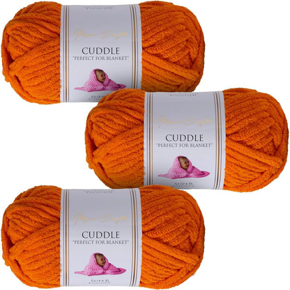 299881 - UTOPIA CRAFTS Cuddle Super Chunky Chenille Fill Kungull Portokalli, 100g, 60m, Fill i trashë thurjeje me grep, i lahet në lavatriçe, Alternativë leshi, pako me 3 copë