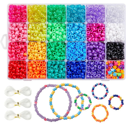 296184 - INSCRAFT Set Rruazash Poni, 3300 copë rruaza 9 mm për byzylykë në 23 ngjyra, duke përfshirë rruaza me shkronja, rruaza yjesh dhe kordon elastik