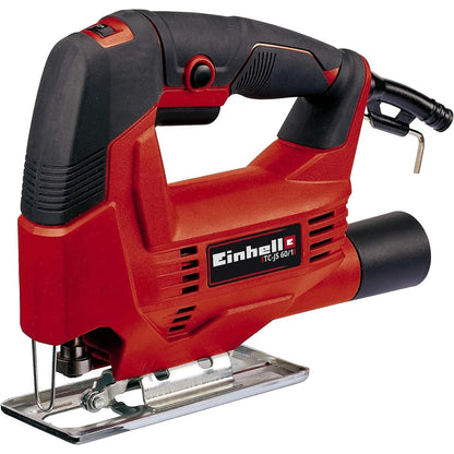 293286 - EINHELL Jigsaw TC-JS 60/1, Dridhje e ulët, Kontroll elektronik i shpejtësisë, Ndërrim tehu pa vegla, Pllakë bazë për prerje këndore deri në 45°