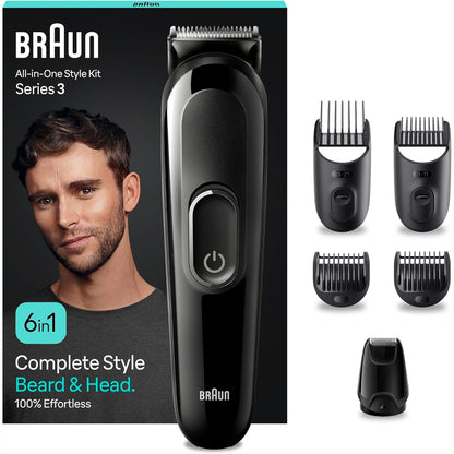 293001 - BRAUN Makinë Elektrike për Rruajtjen e Mjekrës dhe Flokëve, Set Stilizimi 6-në-1, 50 minuta përdorim pa tel, Model MGK3420, e zezë