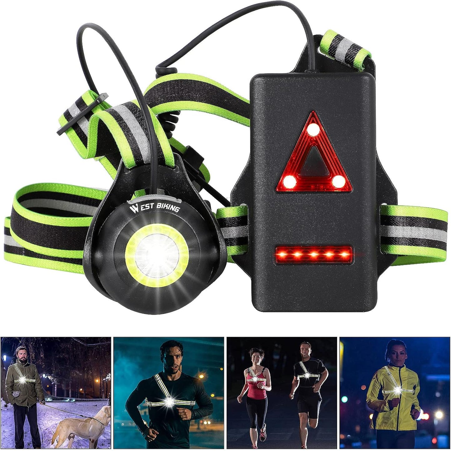 247769 - ICOCPRO Dritë Vrapimi, LED e Rregullueshme 90°, 500 Lumen, e Papërshkueshme nga Uji, Rikarikueshme me USB, Dritë e Kuqe, e Zezë