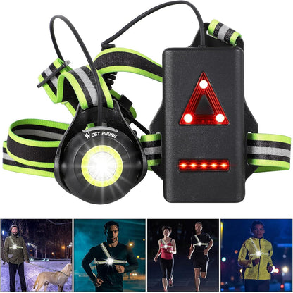 247769 - ICOCPRO Dritë Vrapimi, LED e Rregullueshme 90°, 500 Lumen, e Papërshkueshme nga Uji, Rikarikueshme me USB, Dritë e Kuqe, e Zezë