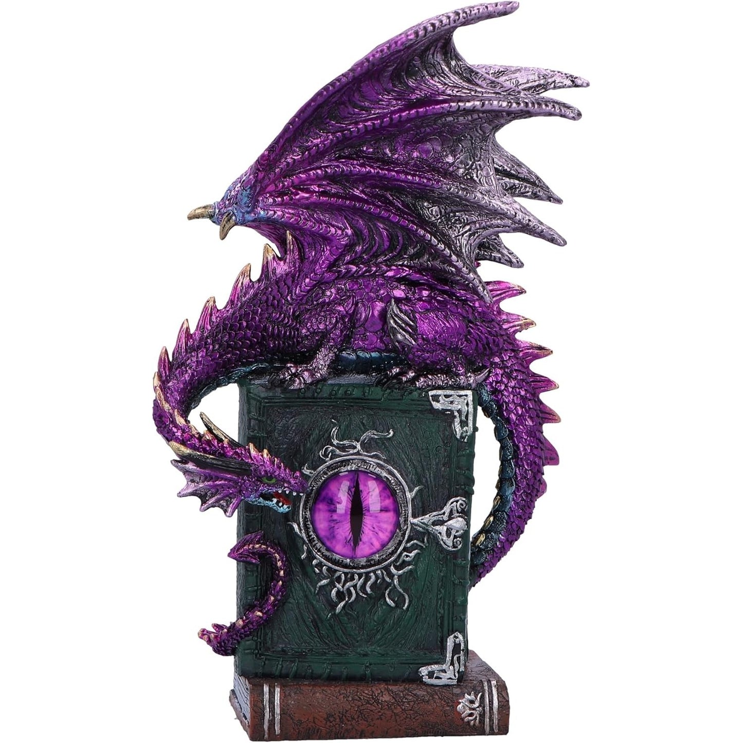213399 - NEMESIS NOW Figurinë Rrëshire e Fabulës së Dragoit, Vjollcë, Dragua në Libra të Fantazmave, Zbukurim Dragua që Shkëlqen.