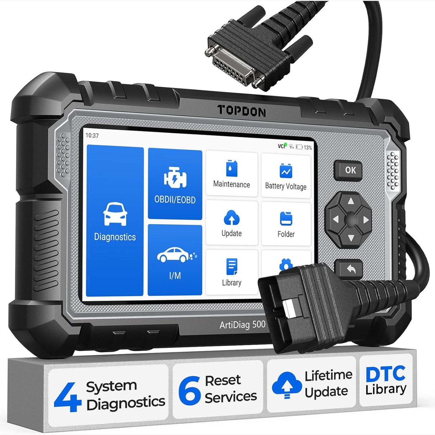 288123 - TOPDON Mjet diagnostikues OBD2 AD500, 4 diagnostikime sistemi për ABS, SRS, motorin dhe transmisionin, 6 funksione shërbimi për vajin, BMS, SAS, DPF, TPMS, Rregullimi i valvulës së gazit, Përmirësim falas për gjithë jetën