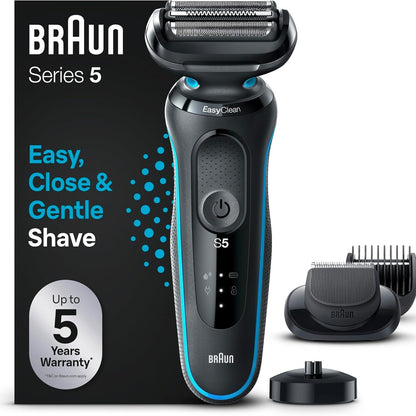 301594 - BRAUN Makinë rroje elektrike Series 5, me aksesor për shkurtimin e mjekrës EasyClick, stacion karikimi, makinë rroje EasyClean, rezistente ndaj ujit, 51-M4500cs, jeshile menteje