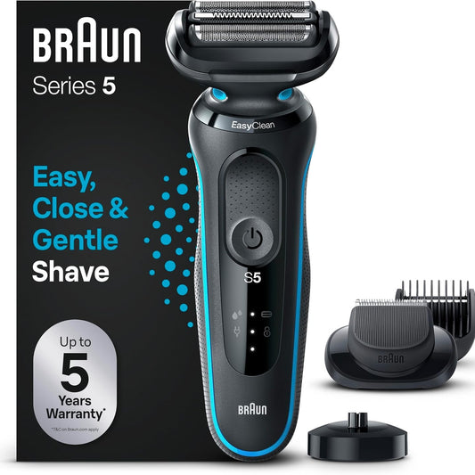 301594 - BRAUN Makinë rroje elektrike Series 5, me aksesor për shkurtimin e mjekrës EasyClick, stacion karikimi, makinë rroje EasyClean, rezistente ndaj ujit, 51-M4500cs, jeshile menteje