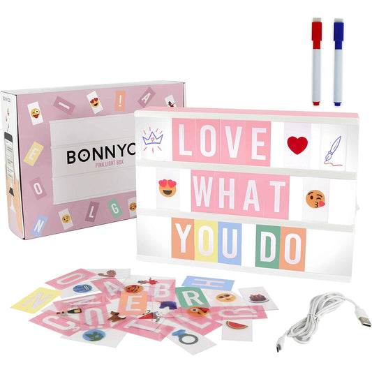 214699 - BONNYCO Kuti Dritash Rozë me 400 Shkronja dhe Emoji, 2 Shënues