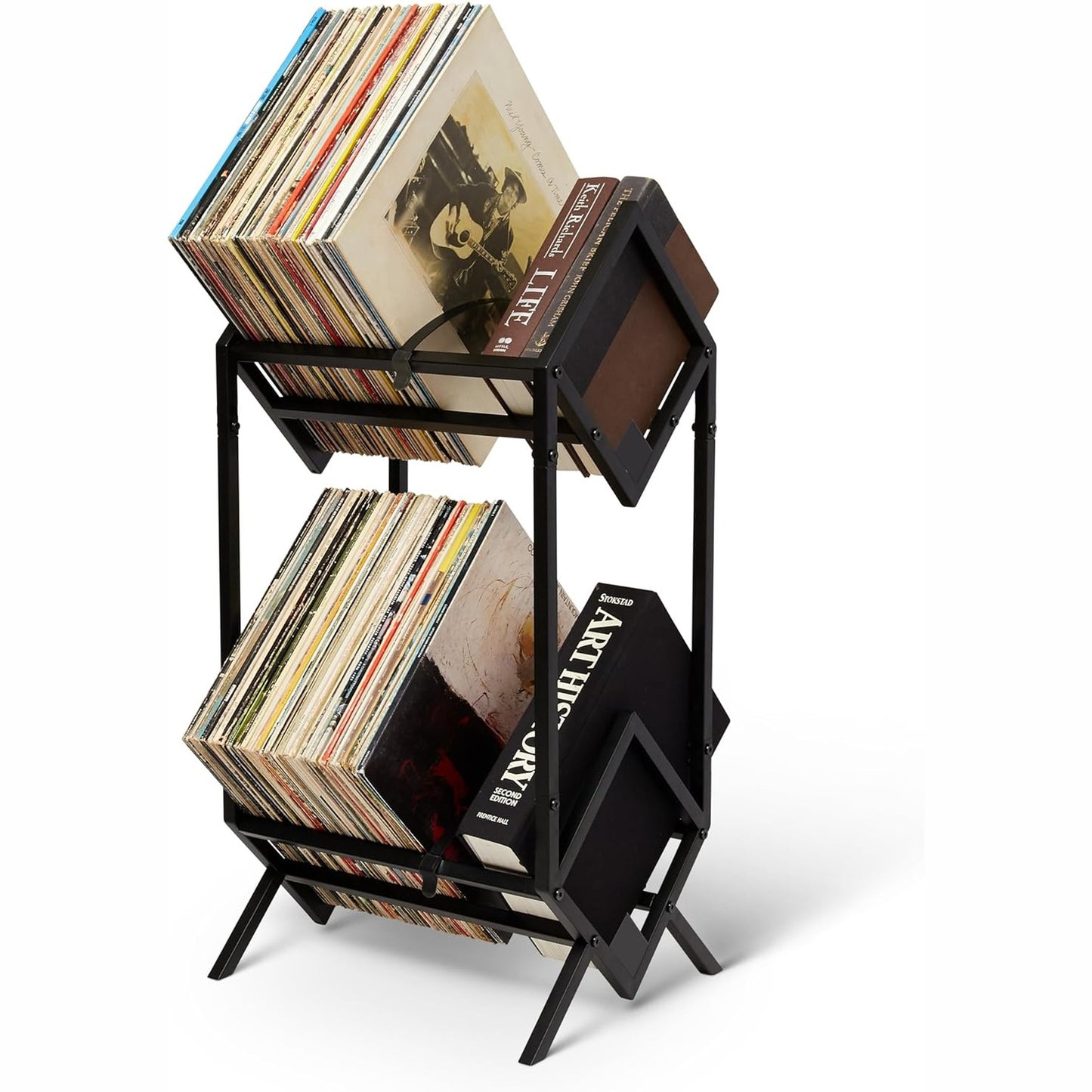 221127 - VINIL MODERNE Mbajtëse pllakash, Metal i Zi Mat, Ruajtje për 160–200 LP, Montim i Lehtë dhe i Shpejtë