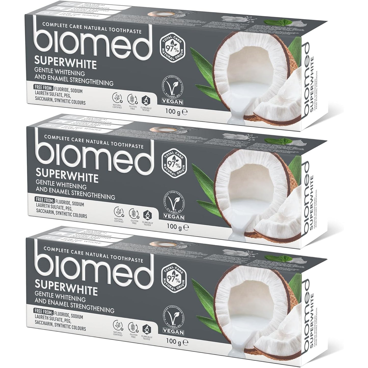 272315 - PASTË DHËMBËSH BIOMED SUPERWHITE NATYRALE ME KOKOS PËR ZBARDHJE TË BUTË, AROMË TROPIKALE - 100 G