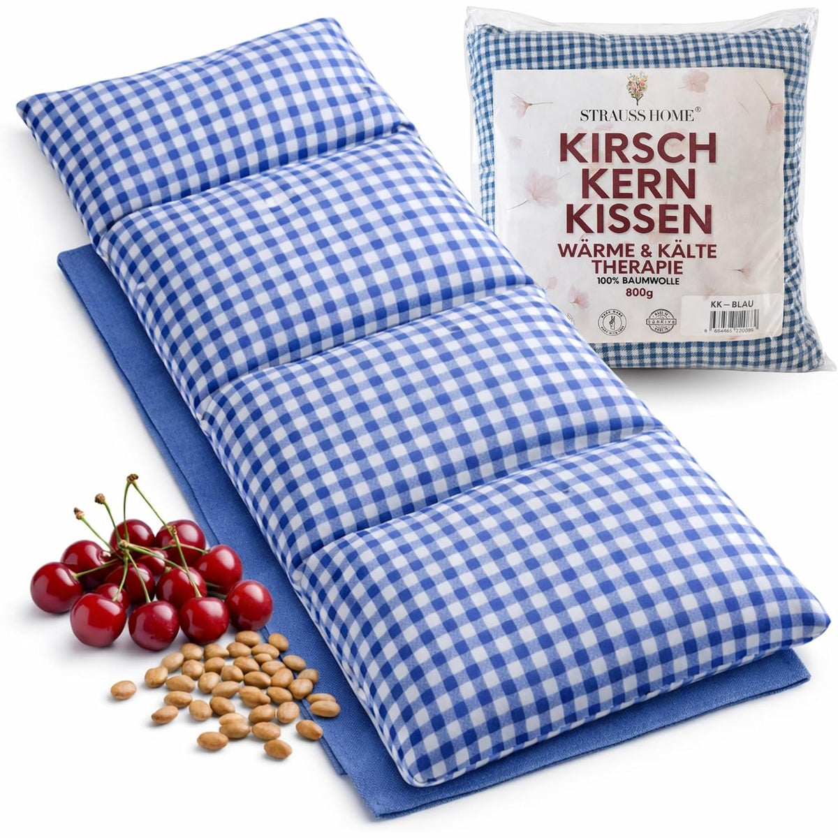 298790 - STRAUSS HOME® Jastëk i Madh me Fërkim Qershie - 50x20cm - Jastëk Ngrohës për Qafë dhe Supe - Pëlhurë Pambuku (Gri/Blu Vintage)