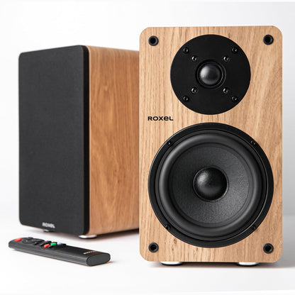 272797 - ROXEL ONYX ACTIVE – Altoparlantë për Raft Librash, Fuqi RMS 100-Vat, Transmetim pa tel BT 5.0, HDMI ARC, Kabllo altoparlanti 3-metrash, Tingull Dinamik për Filma, Muzikë, Zyrë, Kinema në Shtëpi (Lisi)