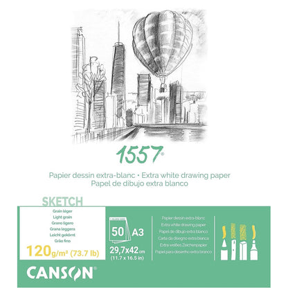 274117 - CANSON Letër Skicimi 1557®, e ngjitur nga sipër, DIN A3 - 29.7 x 42 cm, 50 fletë, 120 g/m², me kokërr të lehtë