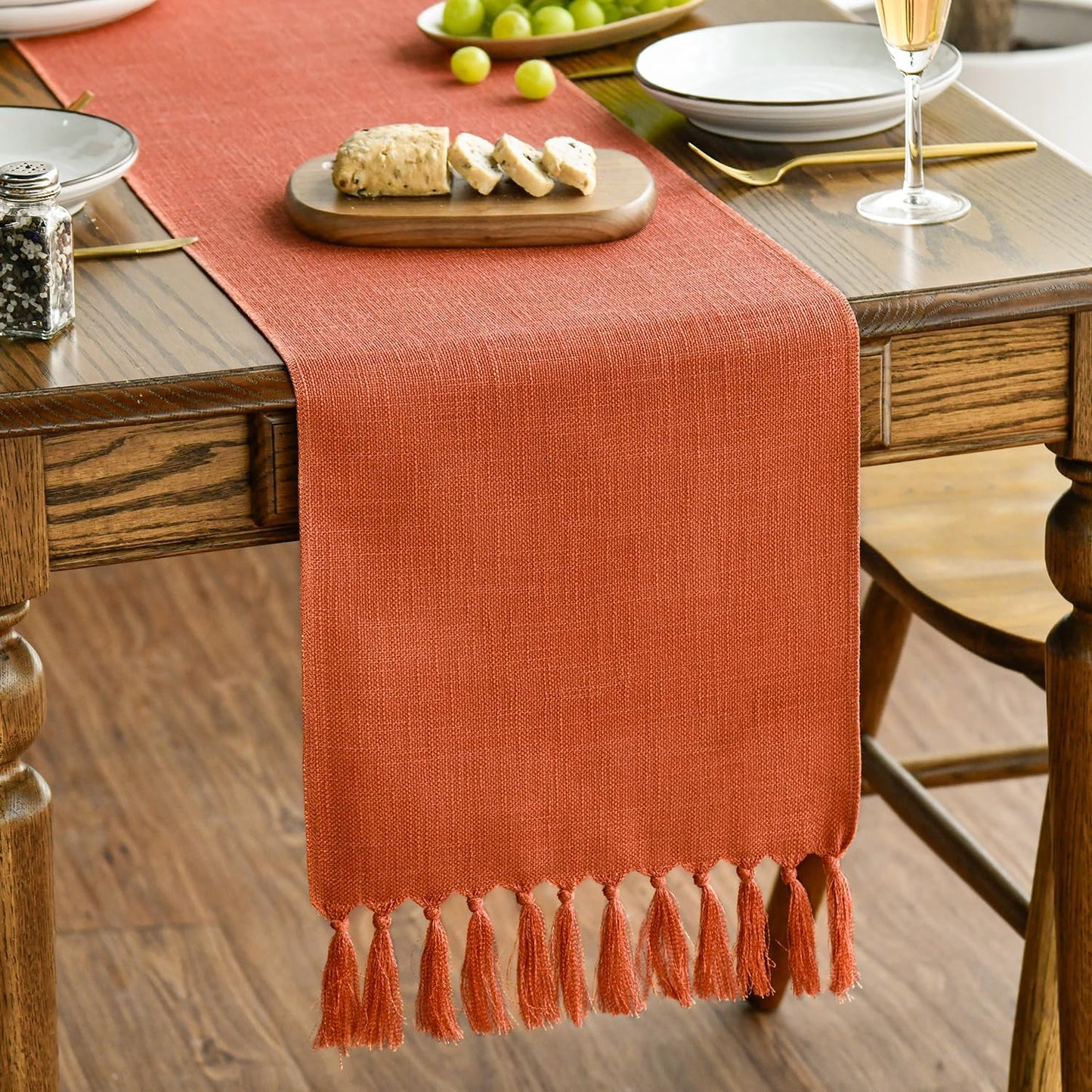 277579 - ARTOID RUGICË TAVOLINE PORTOKALLI TERRAKOTE, 33 X 143 CM, ME TASSELS, STIL FSHATAR