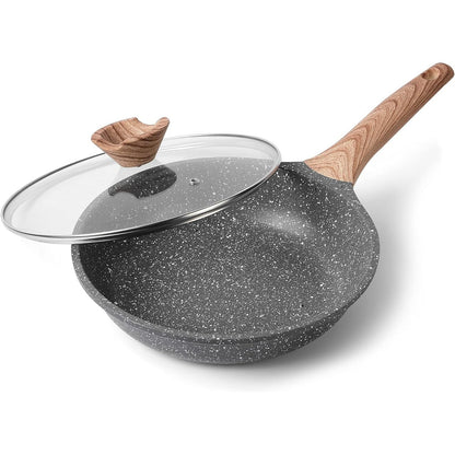 214092 - ZUOFENG Tigan jo-ngjitës 24cm, alumini i derdhur, i përshtatshëm për soba induksion dhe qeramike. (Gri, 24cm + kapak qelqi)