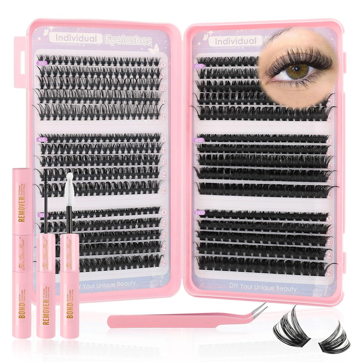 303607 - SIXSTARHAIR Set zgjatjesh qerpikësh me 580 copë, piskatore qerpikësh 10-16 mm 30D 40D 50D 60D 80D 100D