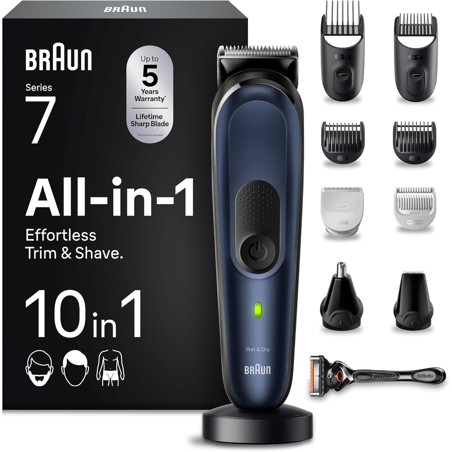 271132 - BRAUN KIT STILIZIMI PËR SHKRUES MJEKRE, Makinë prerëse flokësh për meshkuj, 10-në-1, 100 minuta përdorim, MGK7410 Blu
