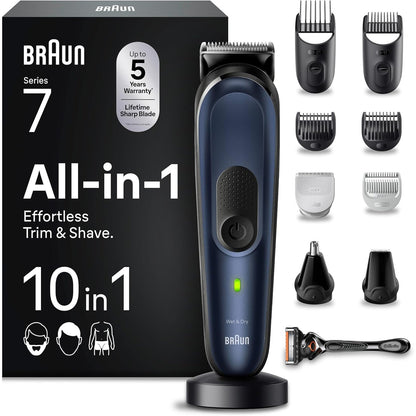 271132 - BRAUN KIT STILIZIMI PËR SHKRUES MJEKRE, Makinë prerëse flokësh për meshkuj, 10-në-1, 100 minuta përdorim, MGK7410 Blu