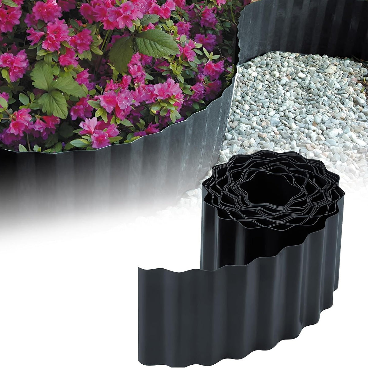 322630 - GARDENIX Bordurë Plastike 9m, Lartësi 20cm, Antraciti, Fleksibël, Rezistent ndaj Motit