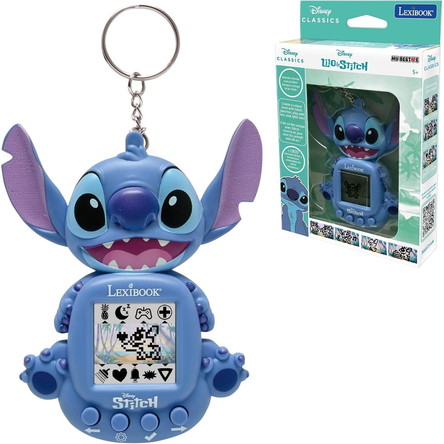 293705 - LEXIBOOK Disney Stitch My Best-e Konsolë Lojërash Portative, 8 Kategori Lojërash, Ekran me Ngjyra, ngjyra blu, model JLMB10D