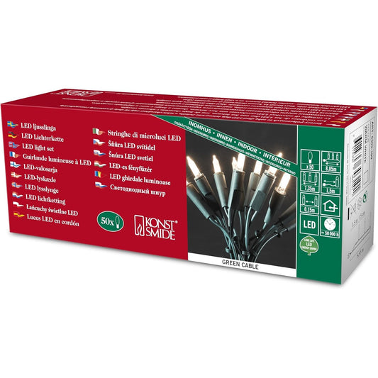 205917 - KONSTSMIDE 6303-500 Drita LED Mini me Tel për Përdorim të Brendshëm (IP20), 230V, 50 LED të Bardha të Ngrohta, Kabllo Jeshile, e Bardhë e Ngrohtë