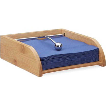 224857 - Relaxdays Mbajtëse pecetash prej druri, për peceta 33x33, e sheshtë, tabaka pecetash tavoline, bambu natyrale, 6 x 19 x 19 cm