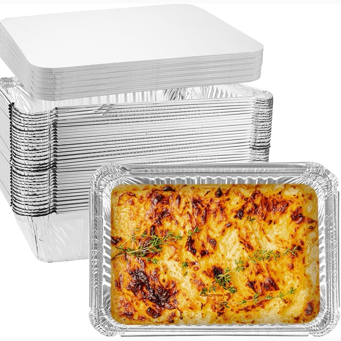 215767 - WOPPLXY 50 copë Tabaka alumini 1000ml me kapak, 22 x 15.8 x 5.5 cm