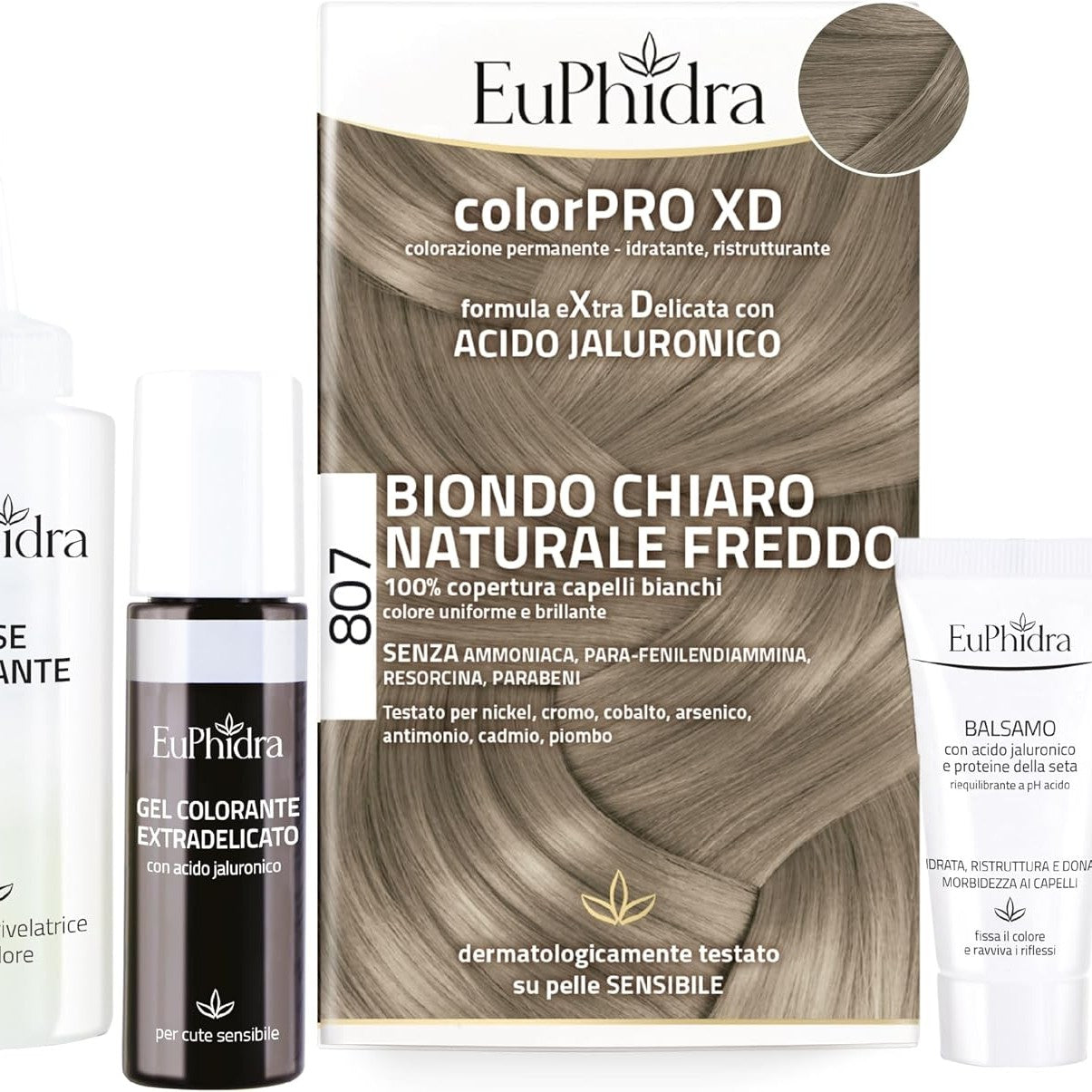 272460 - EUPHIDRA - ColorPro XD 807, Bjonde e Çelët Natyrale e Ftohtë, Rezultat i Shkëlqyeshëm dhe i Hidratuar, Ngjyrosje e Përhershme me Acid Hialuronik
