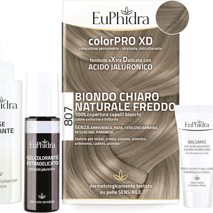 272460 - EUPHIDRA - ColorPro XD 807, Bjonde e Çelët Natyrale e Ftohtë, Rezultat i Shkëlqyeshëm dhe i Hidratuar, Ngjyrosje e Përhershme me Acid Hialuronik