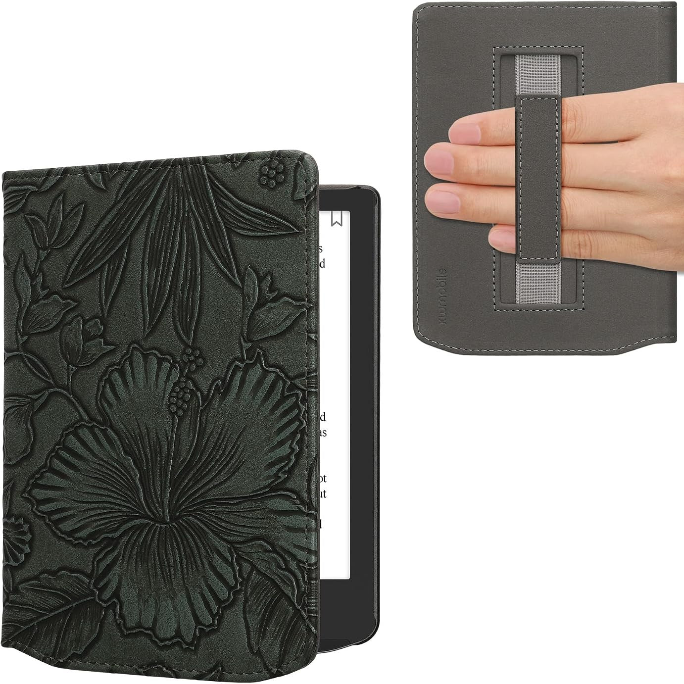 274460 - kwmobile Mbrojtëse e pajtueshme me Pocketbook Verse/Pro/Color/Vivlio Light/Light HD - Mbrojtëse magnetike me palosje për tablet dhe elexarë, lëkurë artificiale me rrip - jeshile
