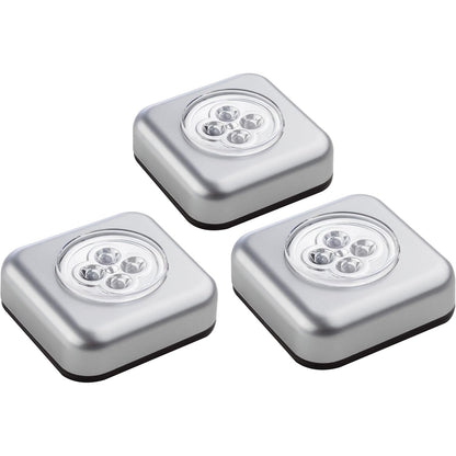 258072 - MÜLLER-LICHT - Dritë dollapi me LED Triplex, Kontroll me Prekje, Set me 3 copë, 0.5 W, Argjend, përfshirë Jastëk Ngjitës dhe 3 Bateri AAA