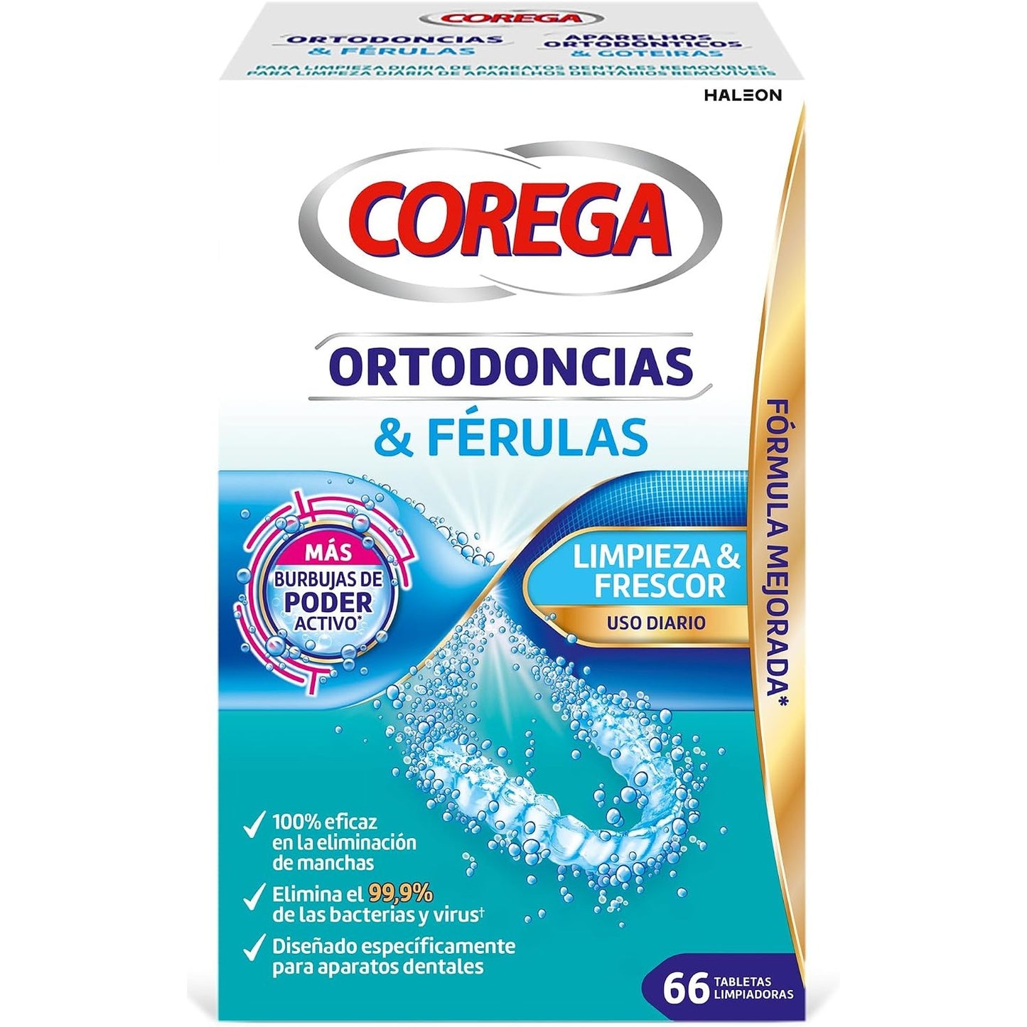 275711 - COREGA - Tableta Pastruese për Pajisje Dentare, Shina Dentare dhe Ortodonci, të Bardha, 66 copë (Pako me 1 copë)