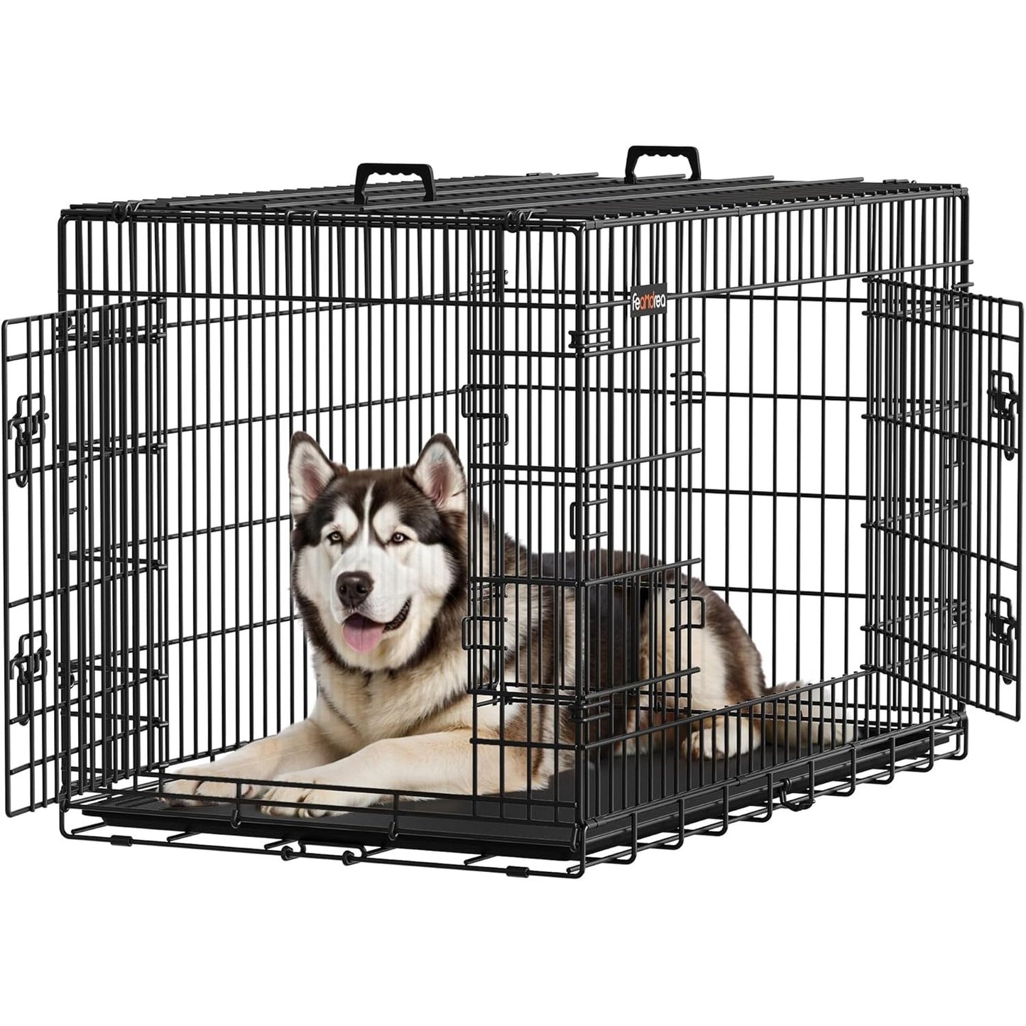 170113 - FEANDREA Kafaz i Palosshëm për Qen, me 2 Dyer, Tabaka Lëvizshme, Madhësia XXL, Dimensionet 122 x 74.5 x 80.5 cm, Ngjyra e Zezë, Modeli PPD48H