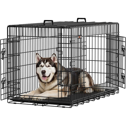 170113 - FEANDREA Kafaz i Palosshëm për Qen, me 2 Dyer, Tabaka Lëvizshme, Madhësia XXL, Dimensionet 122 x 74.5 x 80.5 cm, Ngjyra e Zezë, Modeli PPD48H